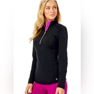 Lilly Pulitzer Black and Pink Luxletic Justine UPF 50+ Pullover Onyx XL